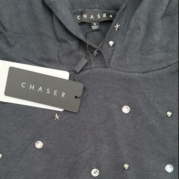 Chaser Black Cropped Embellished Hoodie All Over Jewels Oversized Hoodie Small - Picture 3 of 10